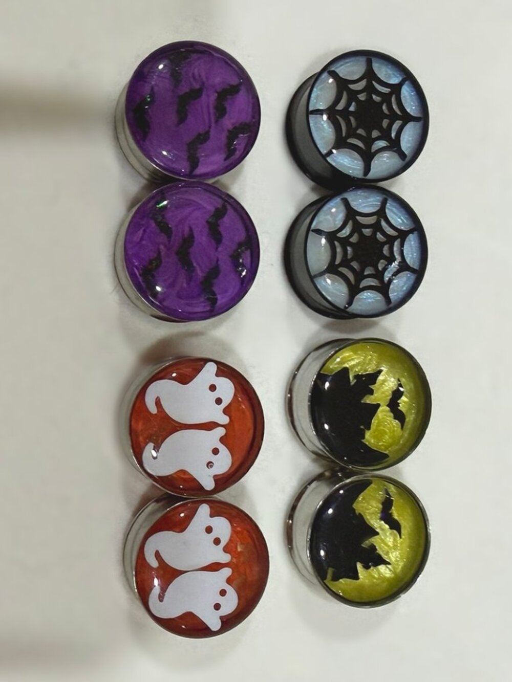 Set of 3/4" 19mm Halloween Resin Plugs in Steel by Mystic Metals (Double Flare)